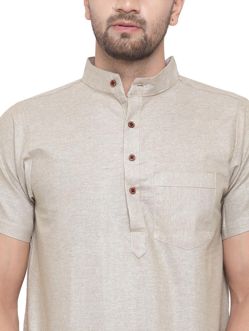men mandarin neck solid short kurta - 21712179 - Standard Image - 5