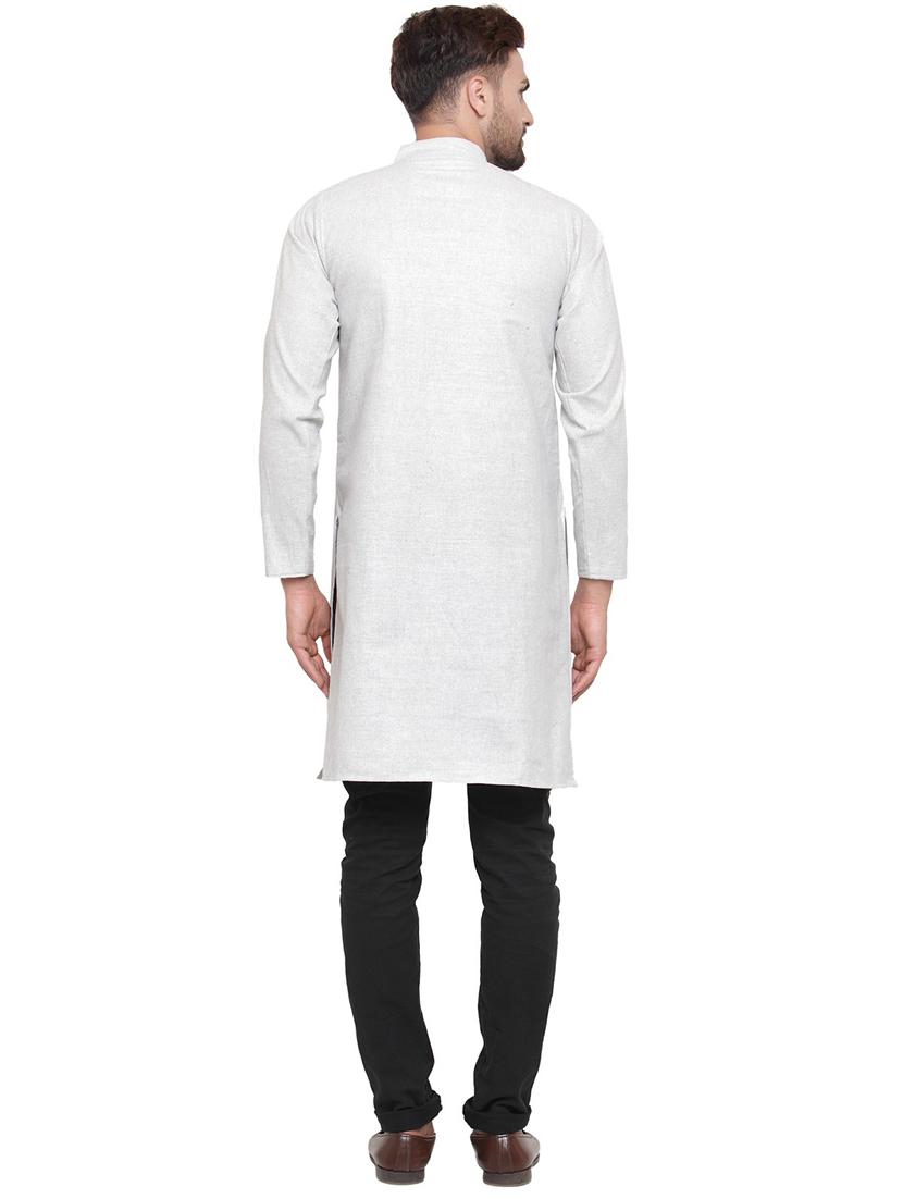 men mandarin neck solid long kurta - 21712180 - Standard Image - 3