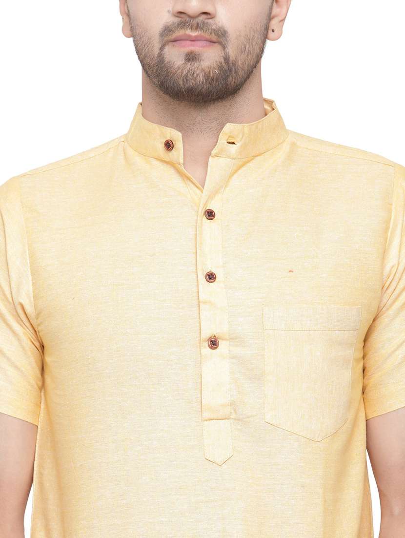 men mandarin neck solid short kurta - 21712182 - Standard Image - 5