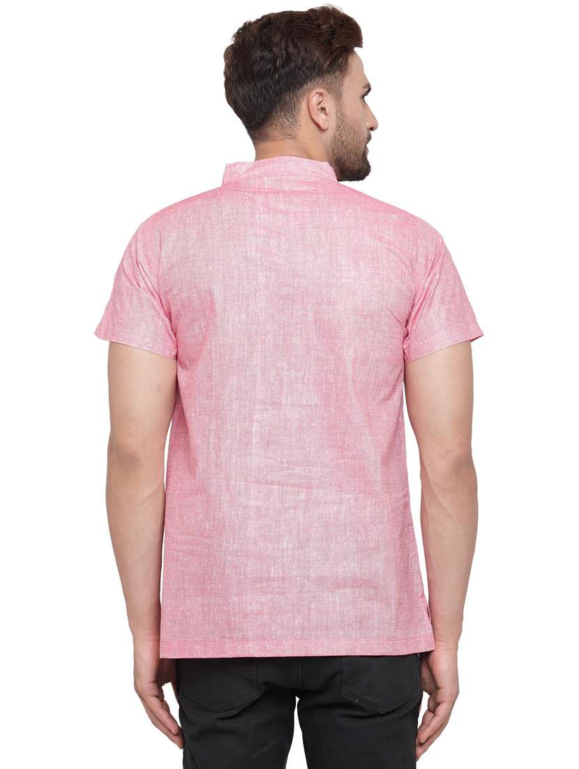 men mandarin neck solid short kurta - 21712187 - Standard Image - 3
