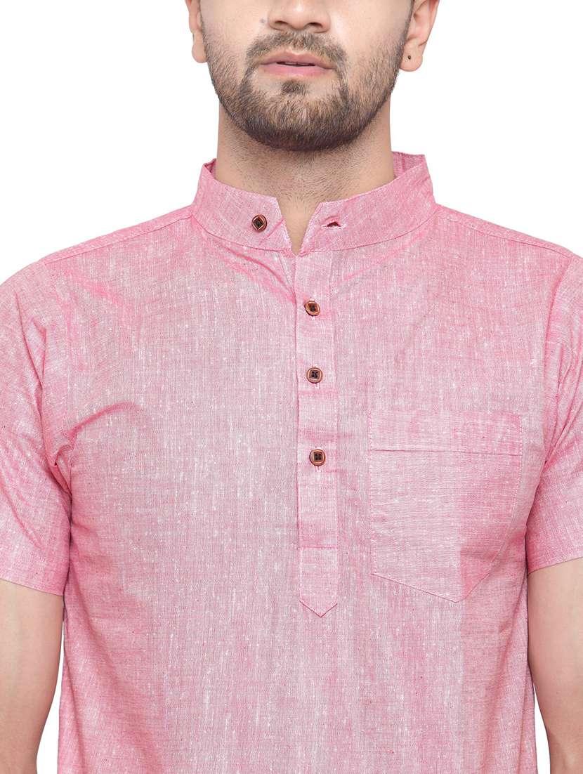 men mandarin neck solid short kurta - 21712187 - Standard Image - 5