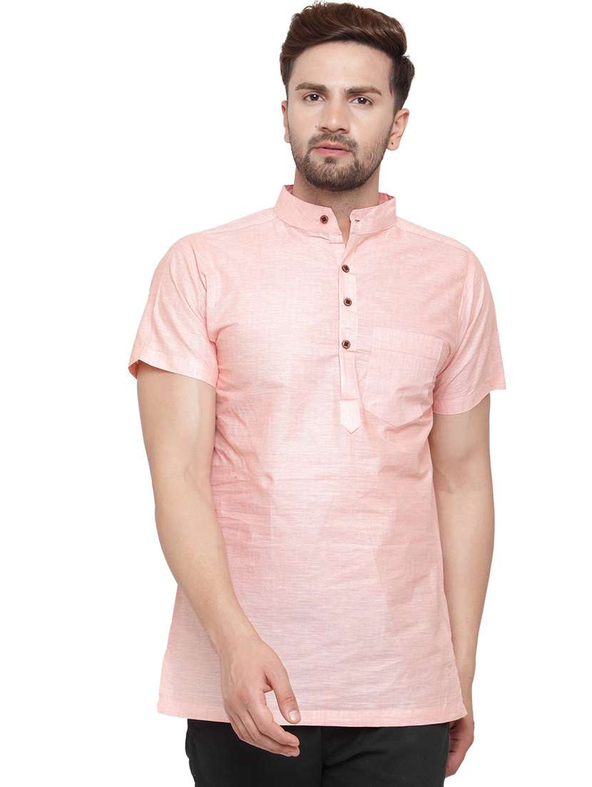 men mandarin neck solid short kurta - 21712189 - Zoom Image - 0