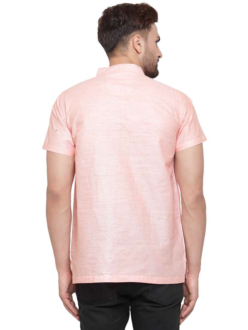 men mandarin neck solid short kurta - 21712189 - Standard Image - 3