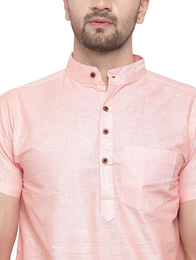 men mandarin neck solid short kurta - 21712189 - Standard Image - 5