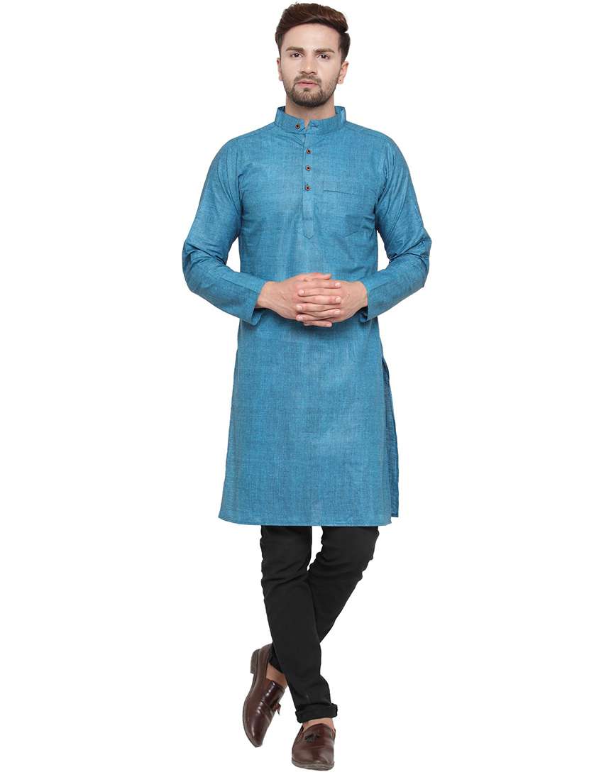 men mandarin neck solid long kurta - 21712190 -  Zoom Image - 0