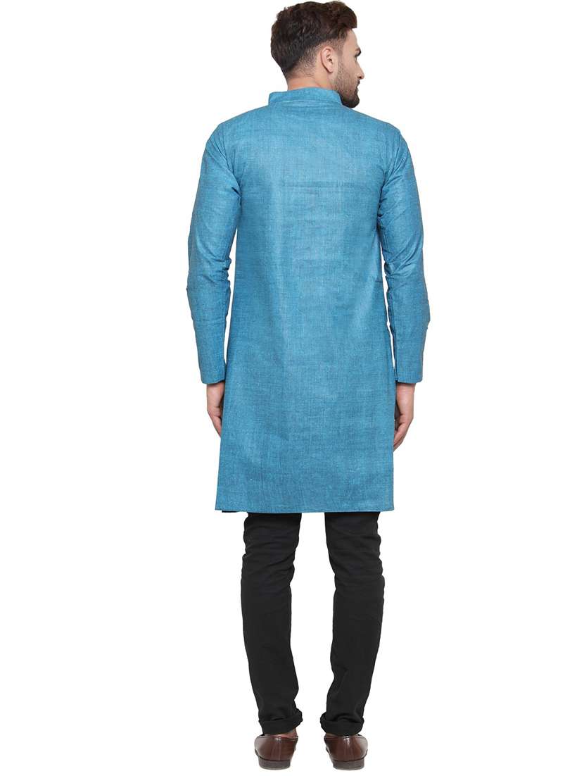 men mandarin neck solid long kurta - 21712190 - Standard Image - 3