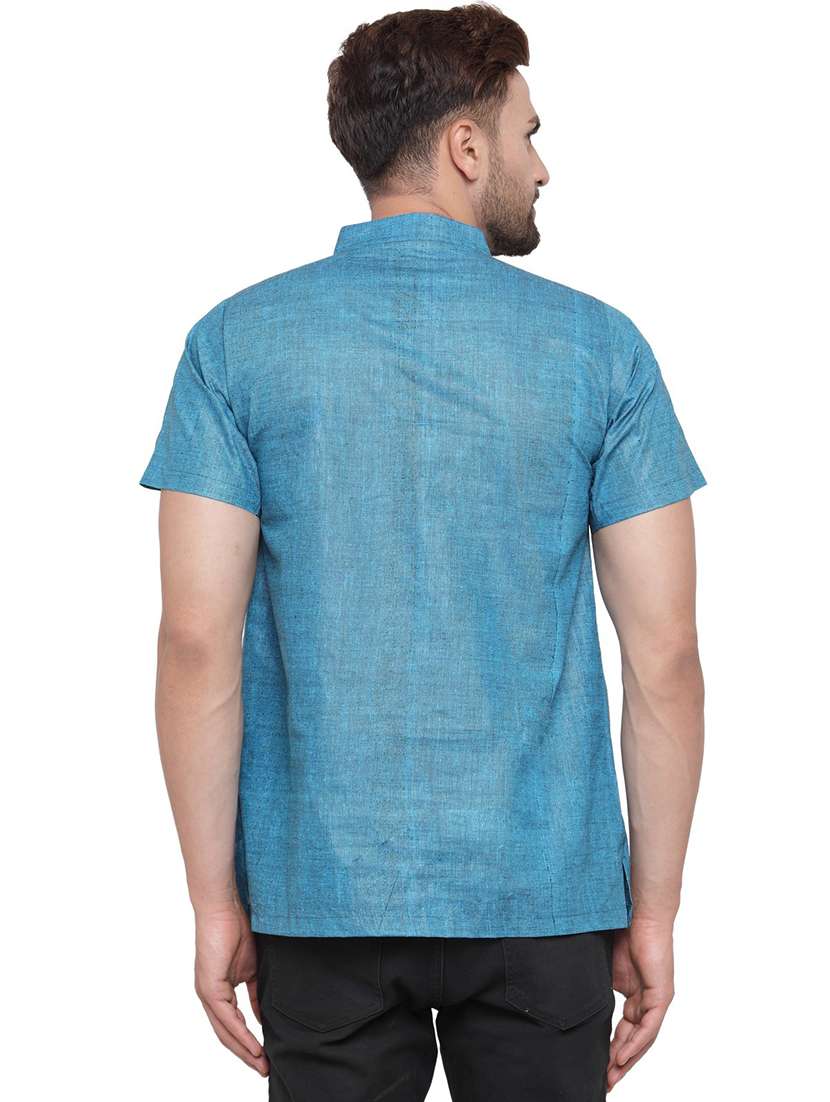 men mandarin neck solid short kurta - 21712191 - Standard Image - 3