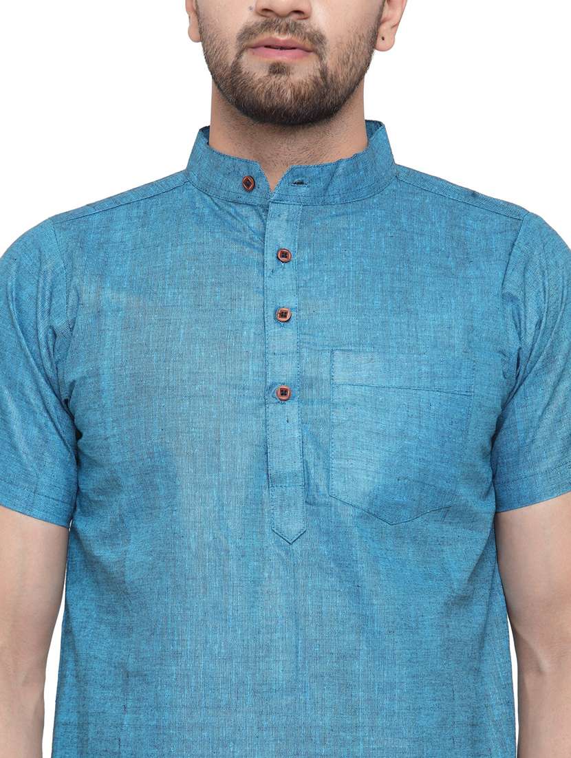 men mandarin neck solid short kurta - 21712191 - Standard Image - 5
