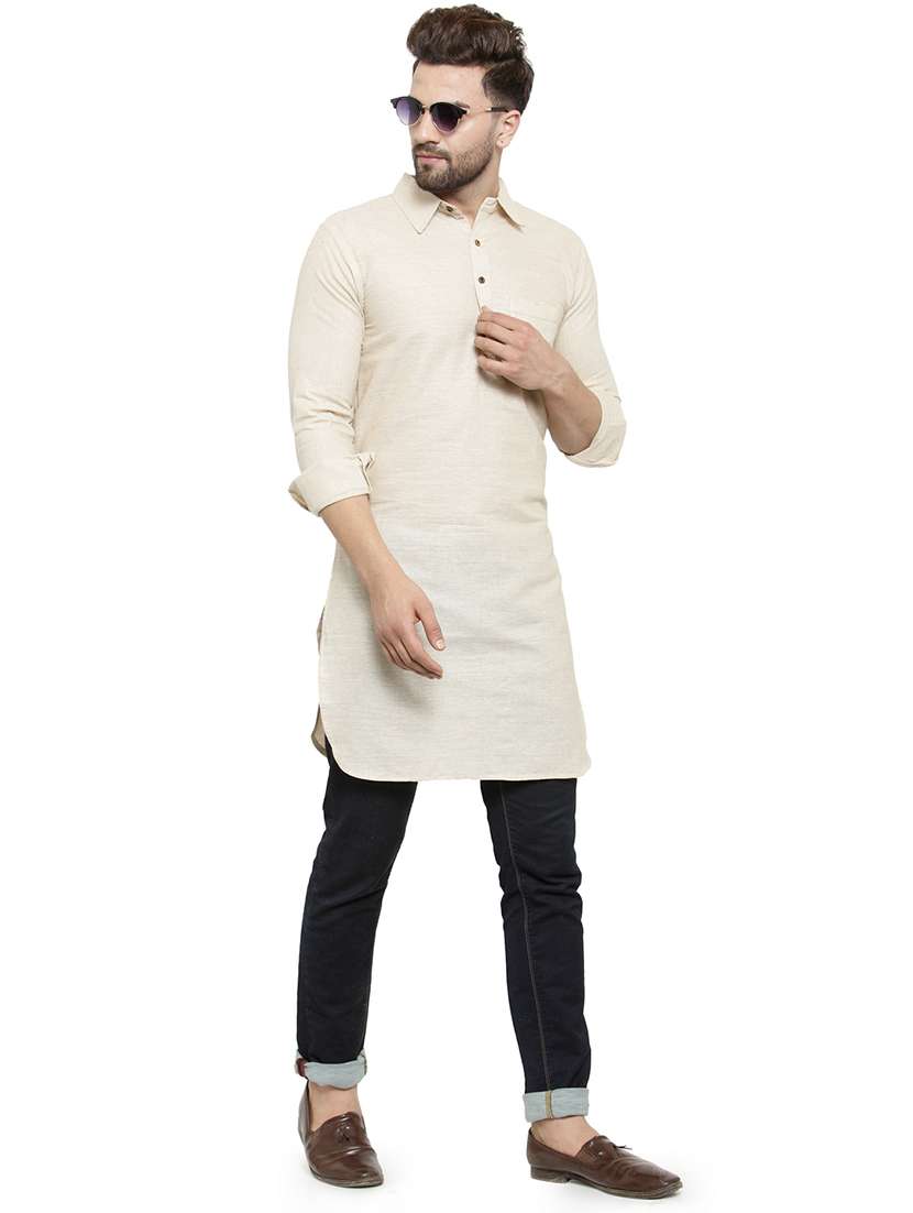 men long sleeves solid pathani kurta - 21712193 - Standard Image - 3