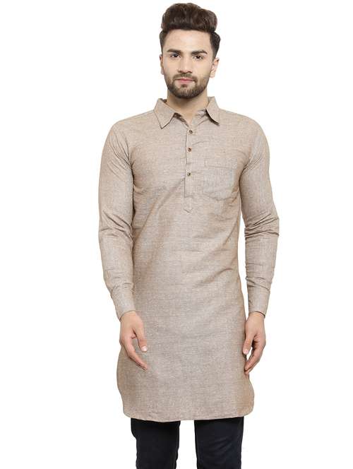 men long sleeves solid pathani kurta - 21712194 - Standard Image - 0