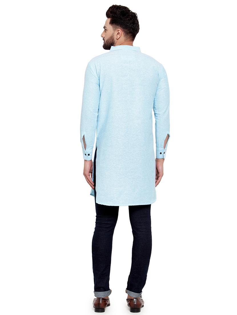 men long sleeves solid pathani kurta - 21712200 - Standard Image - 3