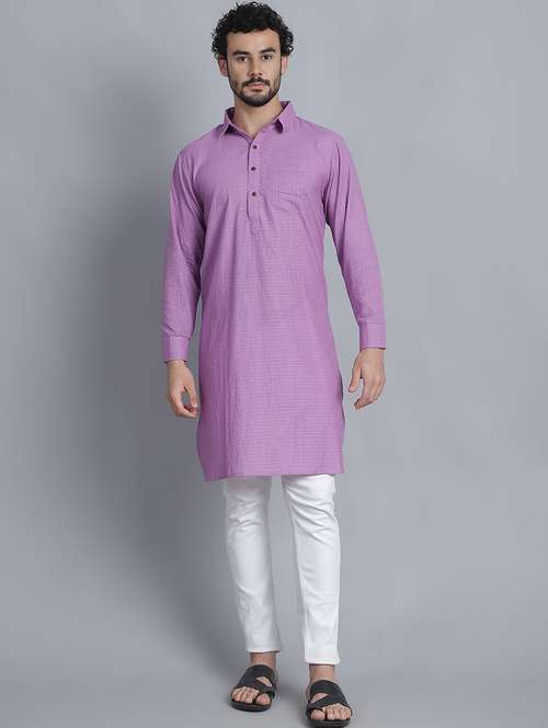 men long sleeves striped pathani kurta - 21712206 - Standard Image - 0