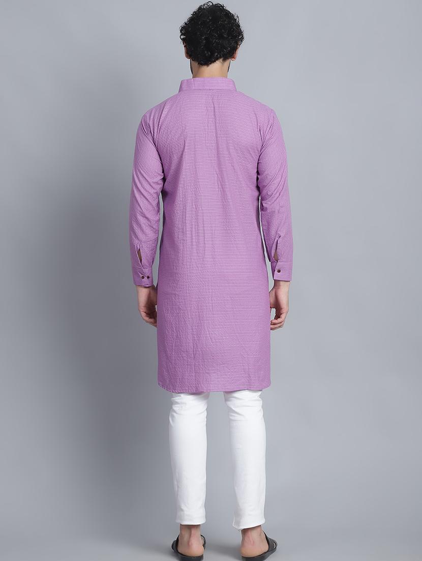 men long sleeves striped pathani kurta - 21712206 - Standard Image - 3