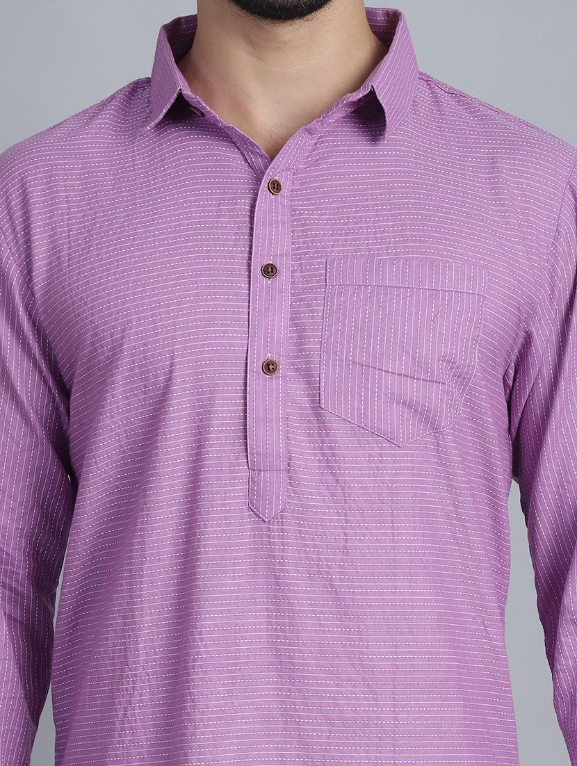 men long sleeves striped pathani kurta - 21712206 - Standard Image - 5