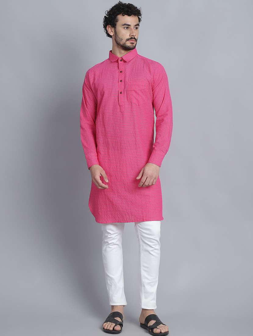 men long sleeves striped pathani kurta