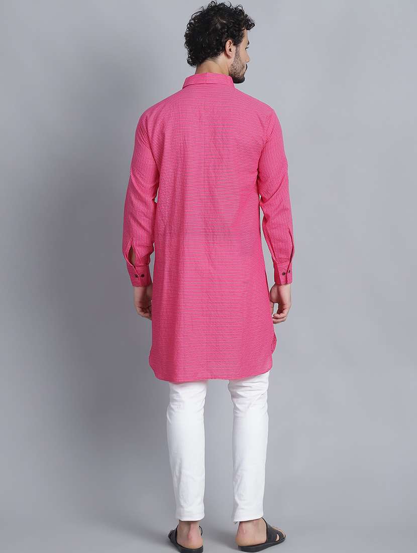 men long sleeves striped pathani kurta - 21712207 - Standard Image - 3
