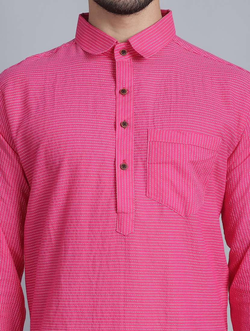 men long sleeves striped pathani kurta - 21712207 - Standard Image - 5