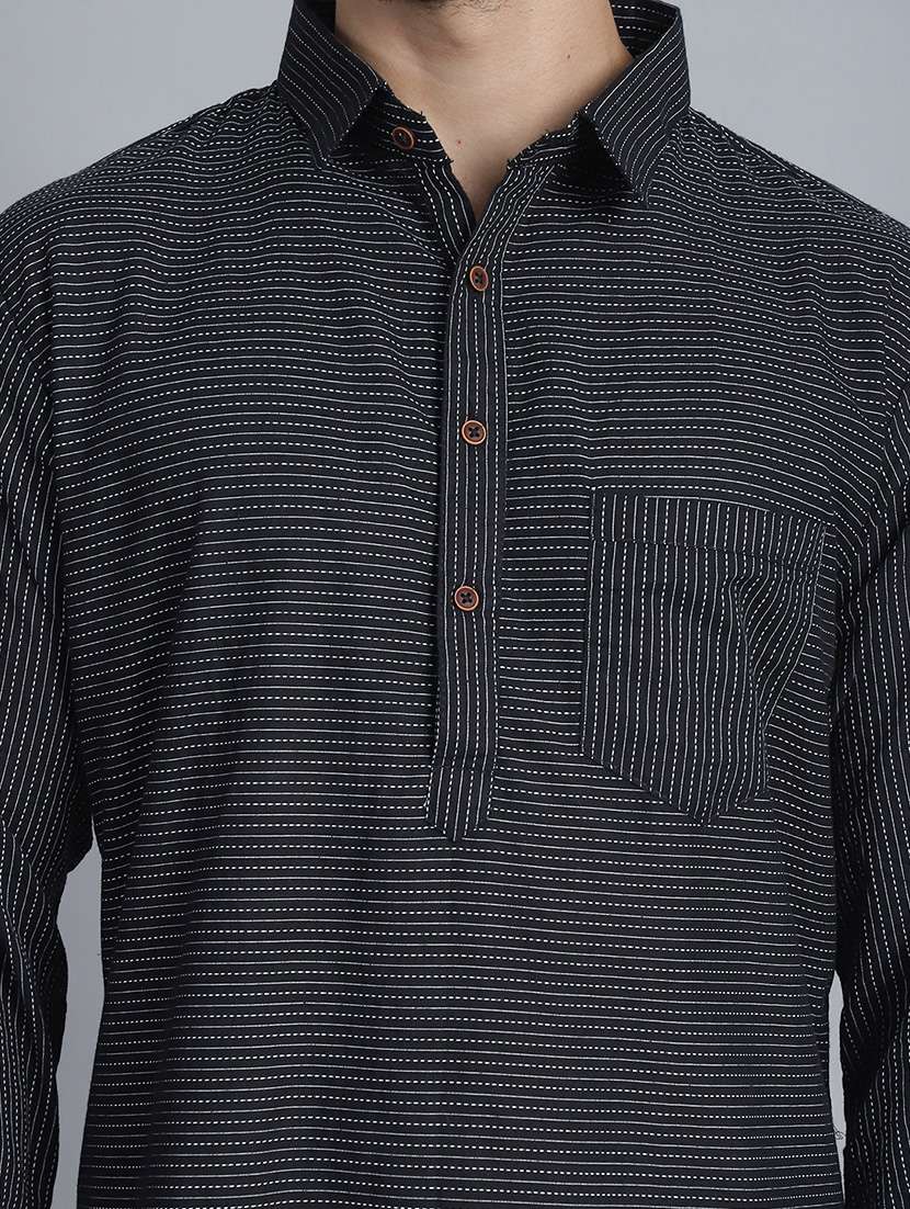 men long sleeves striped pathani kurta - 21712208 - Standard Image - 5