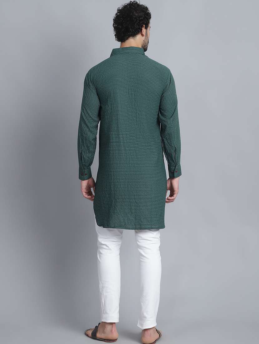 men long sleeves striped pathani kurta - 21712209 - Standard Image - 3