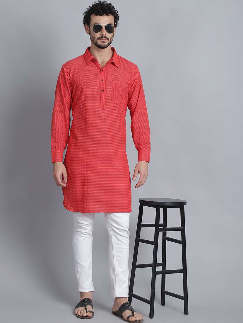 men long sleeves striped pathani kurta