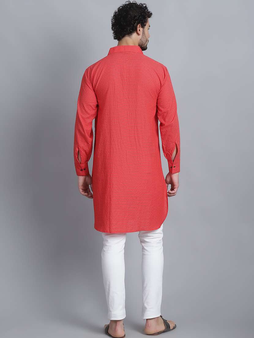 men long sleeves striped pathani kurta - 21712212 - Standard Image - 3