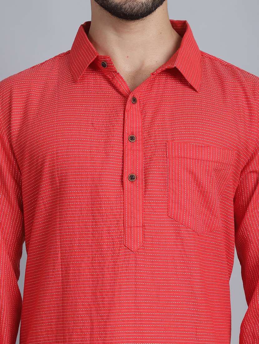 men long sleeves striped pathani kurta - 21712212 - Standard Image - 5