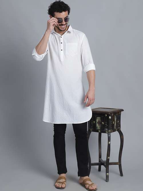 men long sleeves striped pathani kurta