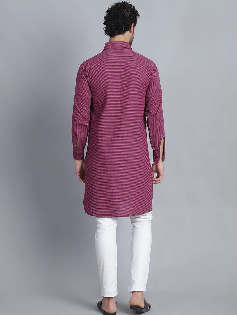 men long sleeves striped pathani kurta - 21712214 - Standard Image - 3