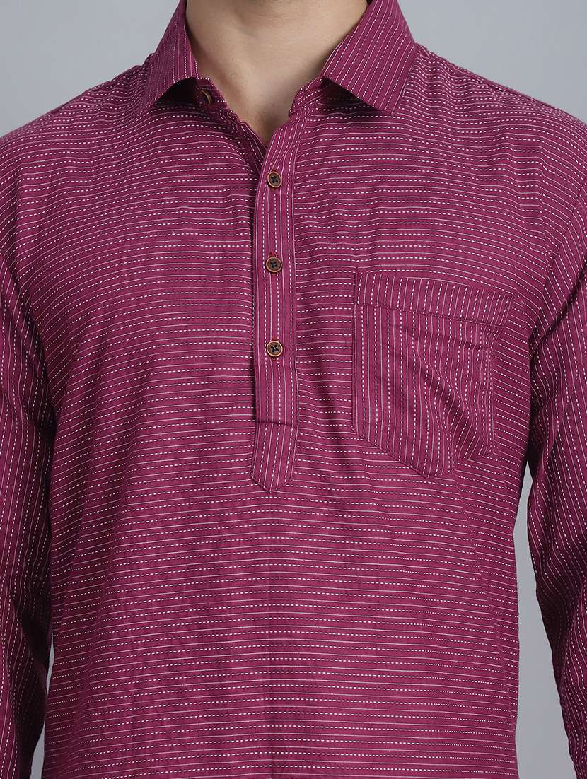 men long sleeves striped pathani kurta - 21712214 - Standard Image - 5