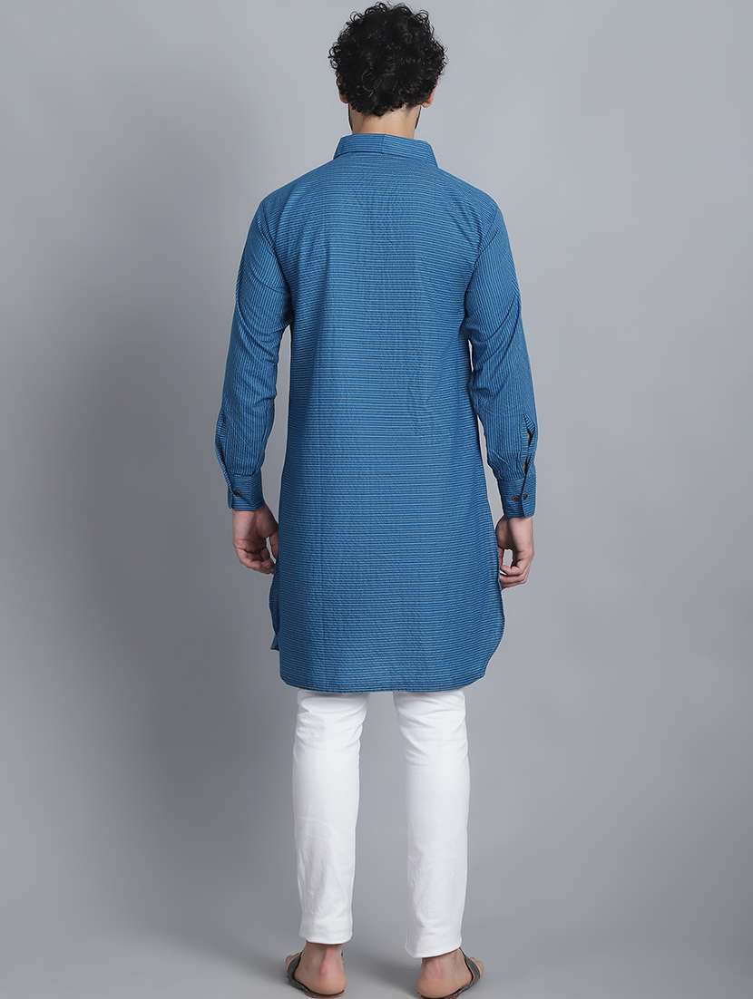 men long sleeves striped pathani kurta - 21712215 -  Standard Image - 3