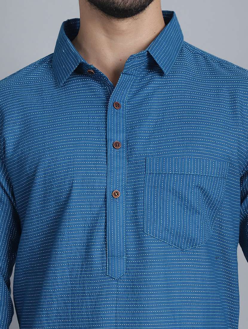 men long sleeves striped pathani kurta - 21712215 -  Standard Image - 5
