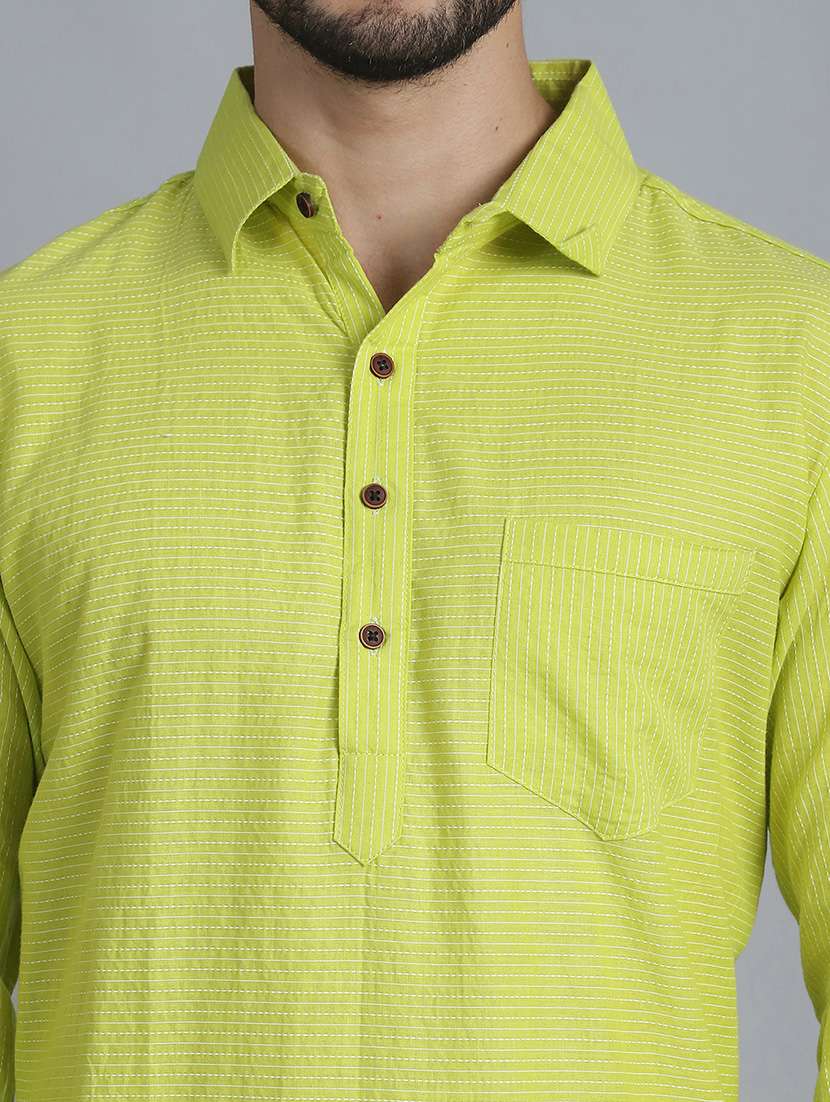 men long sleeves striped pathani kurta - 21712217 -  Standard Image - 5