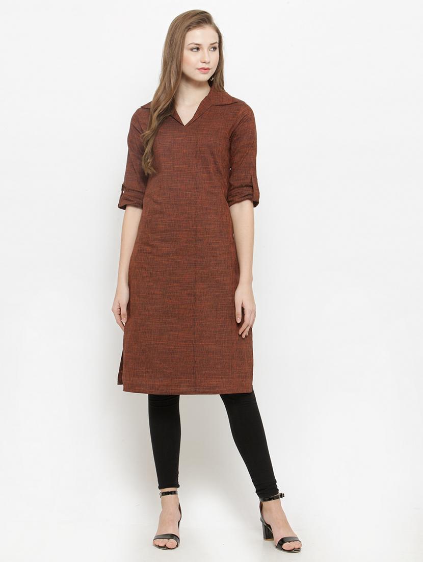women solid three quarter sleeve straight kurta - 21712218 -  Zoom Image - 0