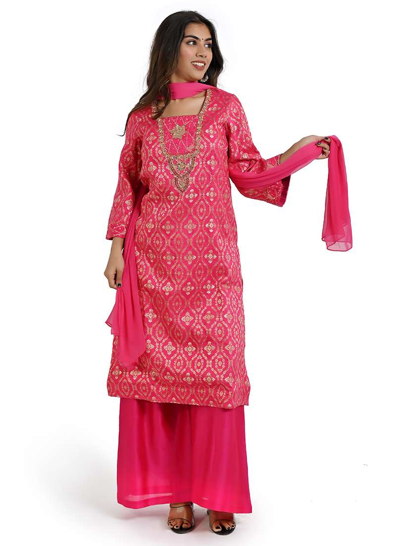 women self design kurta palazzo set with dupatta