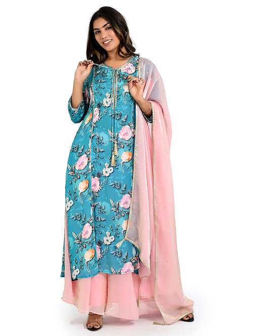 women floral printed kurta palazzo set with dupatta - 21712220 -  Standard Image - 0