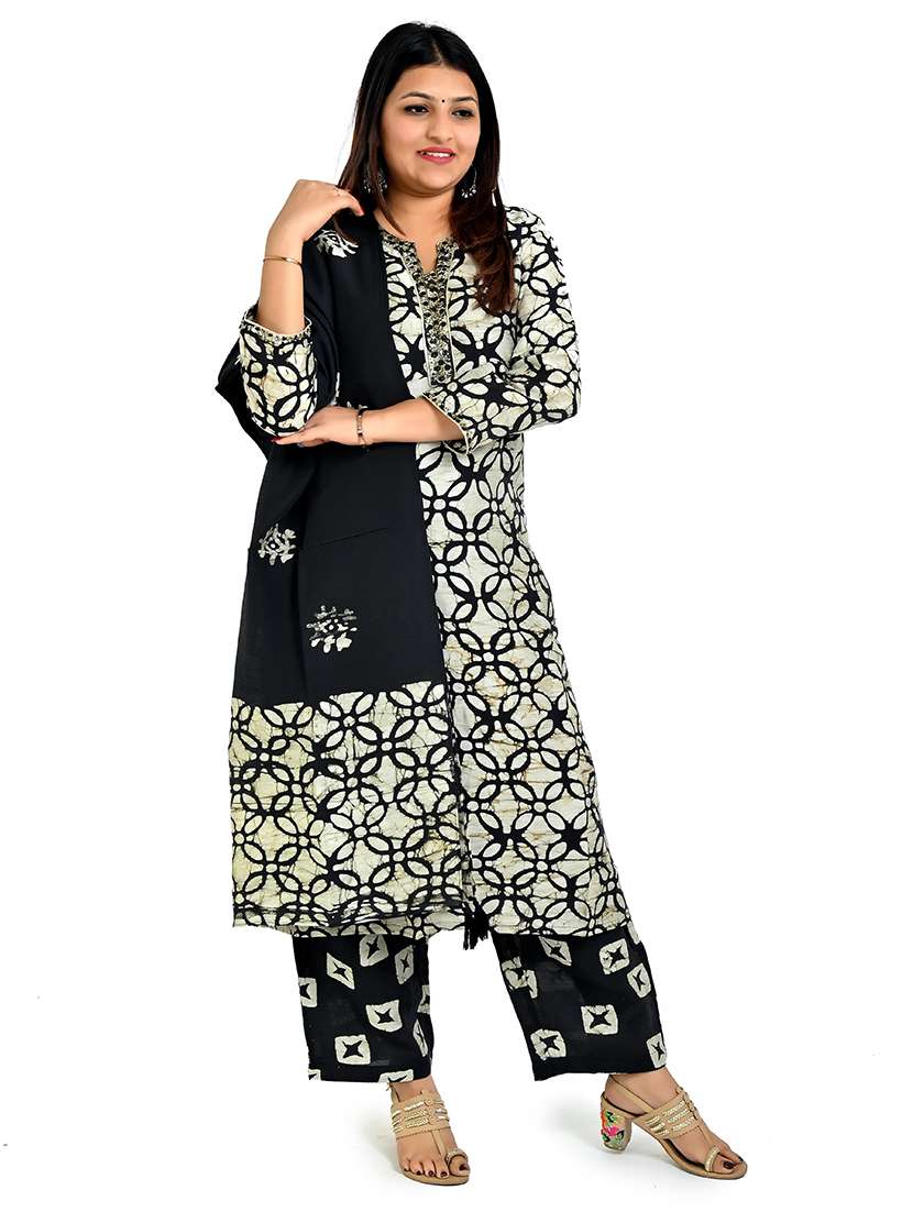women batik printed kurta palazzo set with dupattta