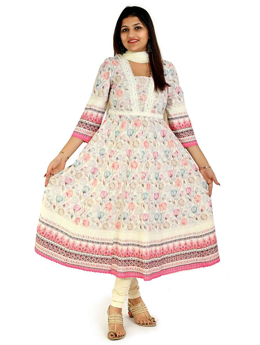 women floral printed kurta churidaar set with dupatta