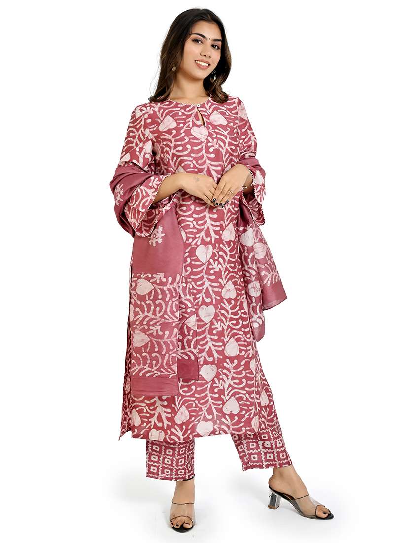 women three quarter sleeve kurta pant with dupatta set