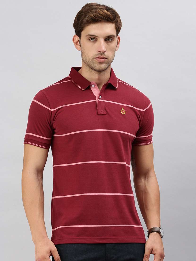 men striped short sleeves polo t-shirt