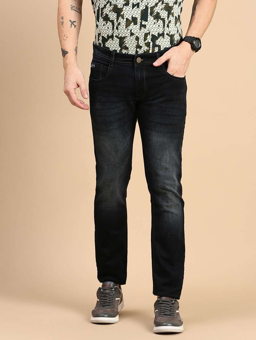 men solid mid rise slim fit jean