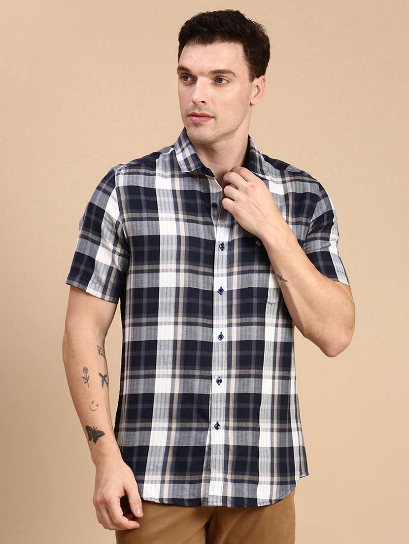 men checkered collared casual shirt