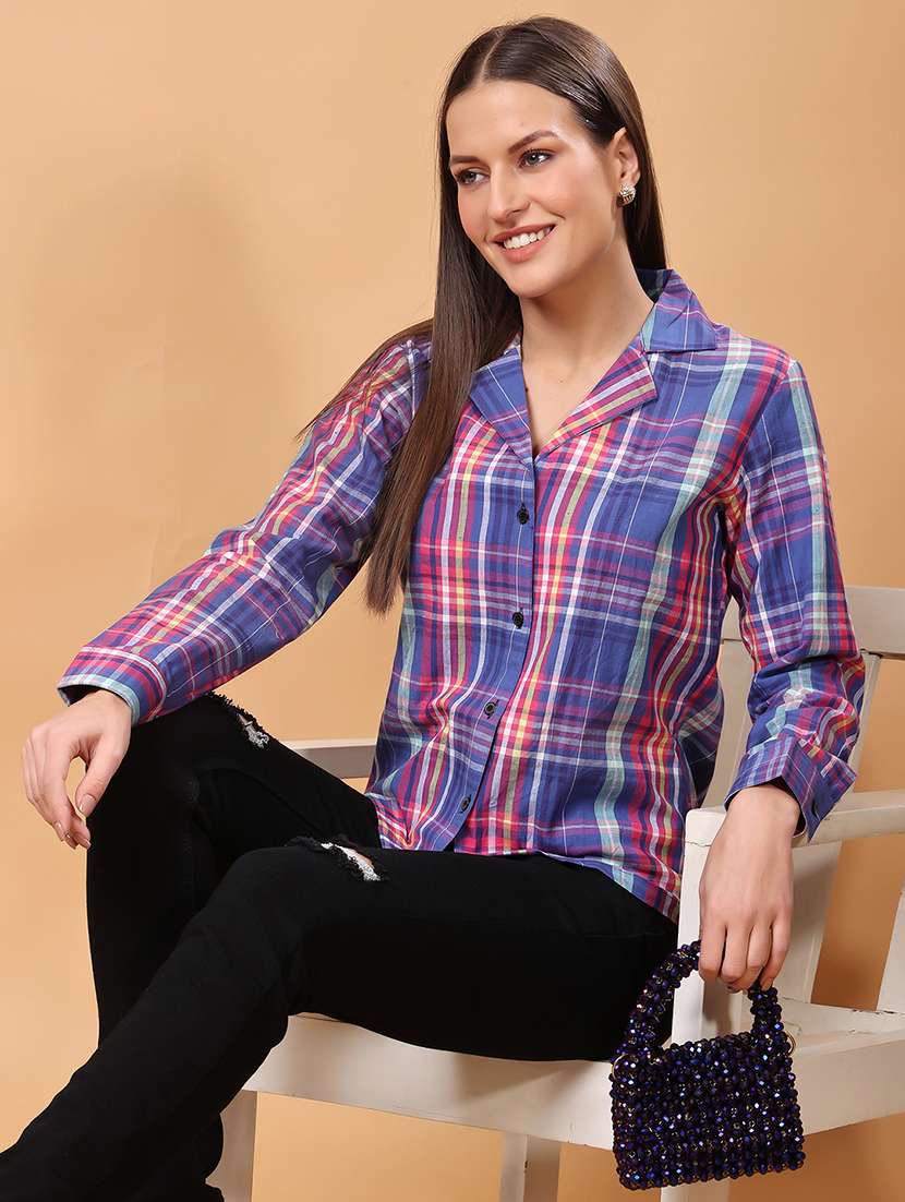 women checkered long sleeve shirt - 21712502 -  Standard Image - 3