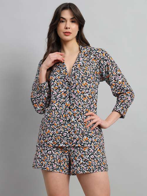 women black floral printed long sleeve shirts - 21712517 - Standard Image - 0