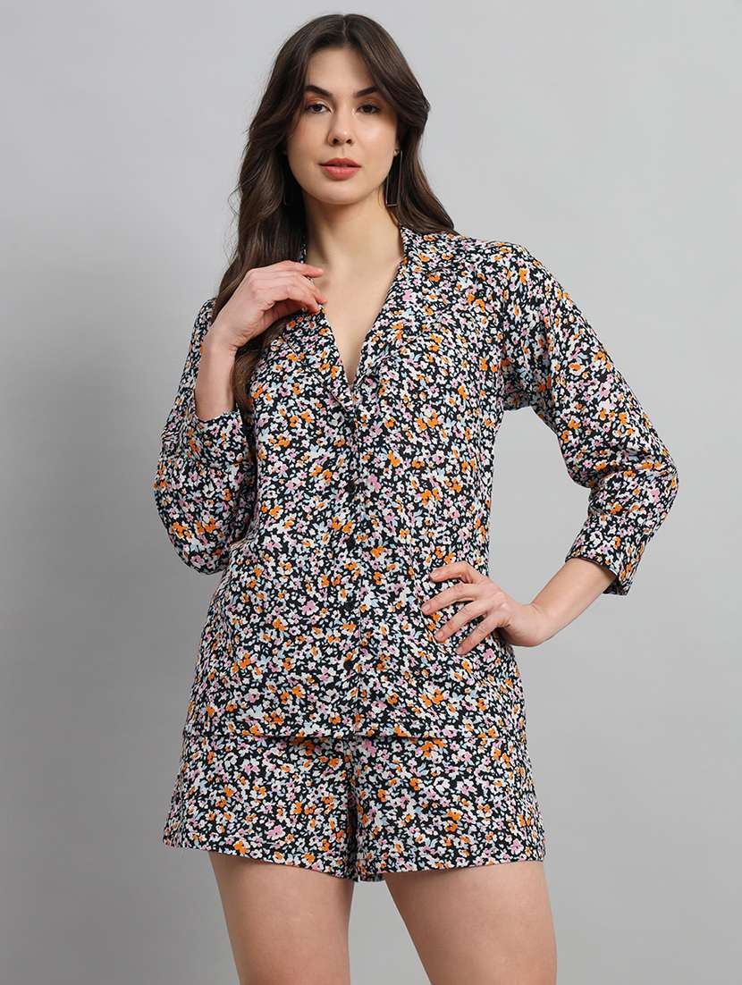 women black floral printed long sleeve shirts