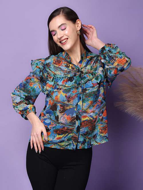 women printed long sleeve shirt - 21712520 - Standard Image - 0