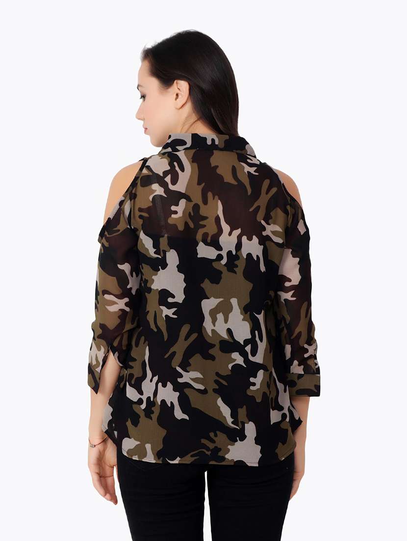 women printed cold shoulder shirt - 21712528 -  Standard Image - 3