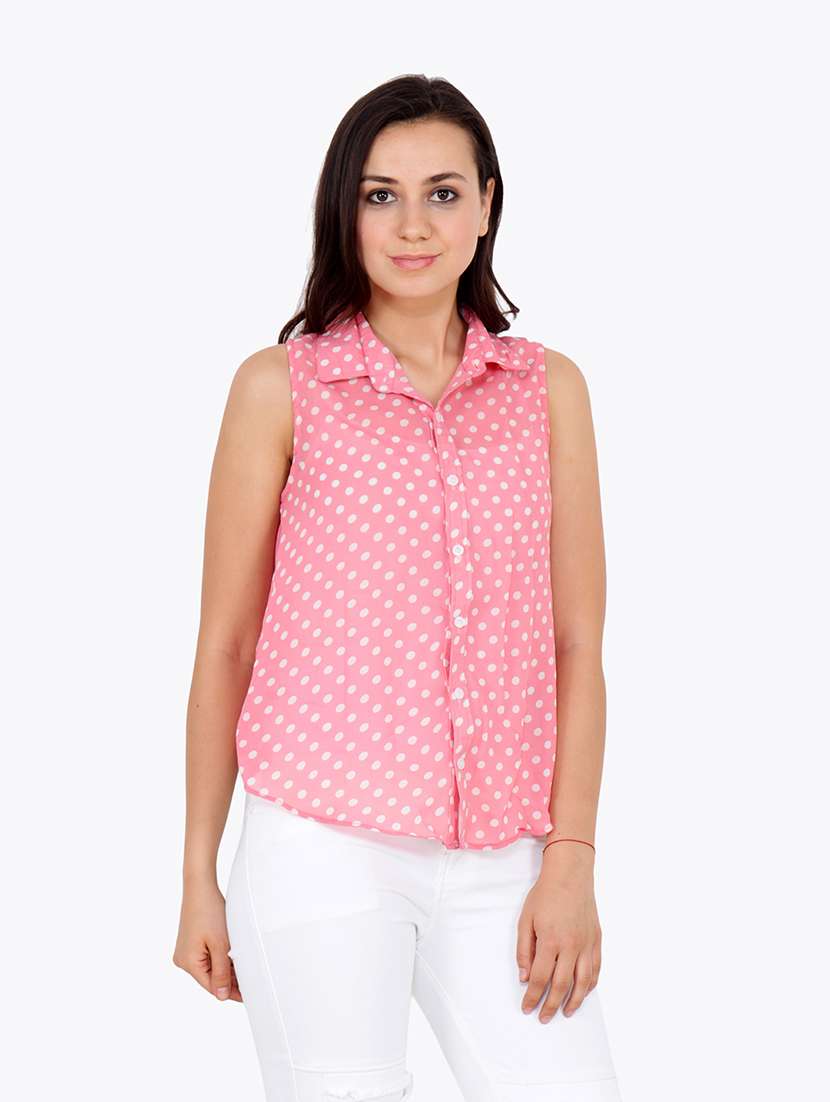 women printed sleeveless shirt