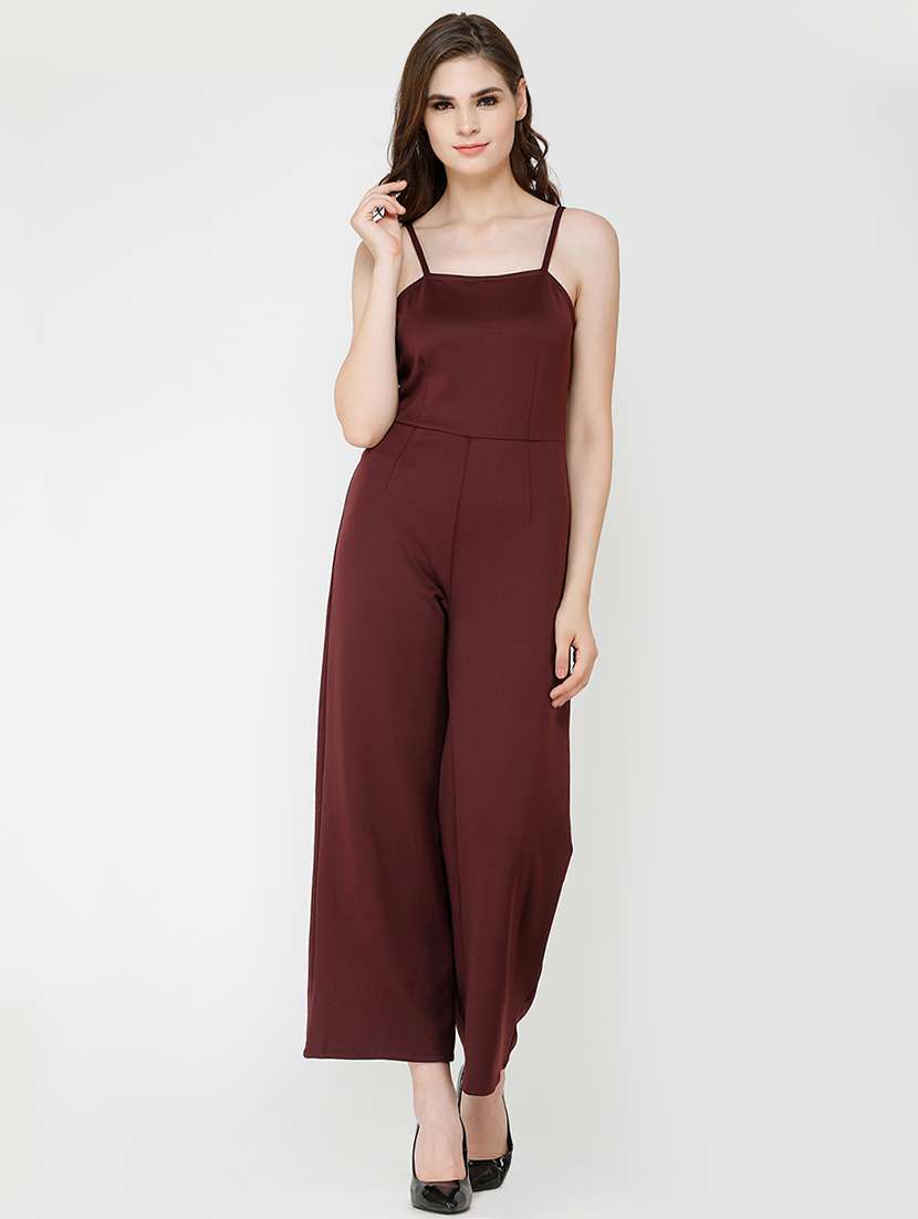 women solid shoulder strap full length jumpsuit