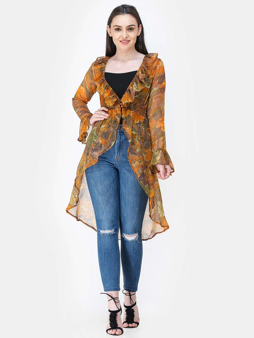 women printed long sleeves asymmetric shrug - 21712609 - Zoom Image - 0