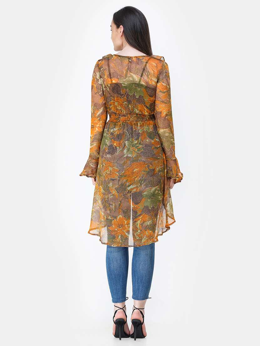 women printed long sleeves asymmetric shrug - 21712609 - Standard Image - 3